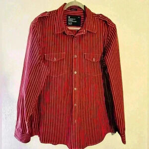 Men’s American Eagle Outfitters Red Striped Button Up Shirt 100% Cotton Size XL
